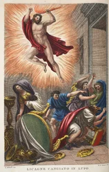 Licáon transformado em lobo ou Licaone Cangiato in Lupo, ilustração das Metamorfoses de Ovídio, Florença, 1832